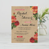 Invitation Fête des mariées Floral Red Roses Burlap Invitatio (Debout devant)