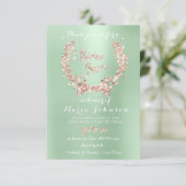 Invitation Fête des mariées Floral Wreath Rose Gold Mint Gree (Debout devant)