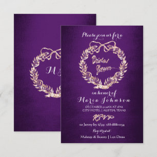 Invitation Fête des mariées Floral Wreath Rose or Plum violet