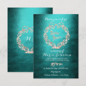Invitation Fête des mariées Floral Wreath Rose or Turquoise (Devant / Derrière)