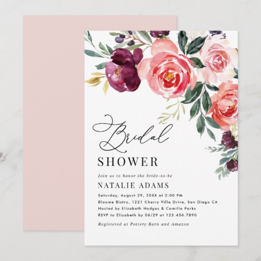 Invitation Fête des mariées florale (Devant / Derrière)