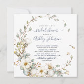 Invitation Fête des mariées florale à crème bleue rousse (Devant)