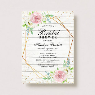 Invitation Fête des mariées florale à huile de bois rustique