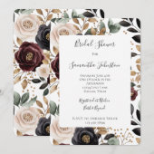 Invitation Fête des mariées florale à la crème de Bourgogne c (Devant / Derrière)