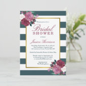 Invitation Fête des mariées florale à rayures tendance (Debout devant)