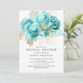 Invitation Fête des mariées Florale Aqua & Gold (Debout devant)