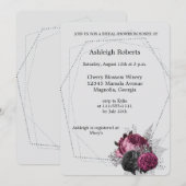 Invitation Fête des mariées florale Argent Bourgogne Marsala (Devant / Derrière)