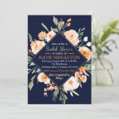 Invitation Fête des mariées Florale Automne Marine & Orange I (Debout devant)