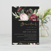 INVITATION FÊTE DES MARIÉES FLORALE BLACK BLEU BURGUNDY PROTE (Debout devant)