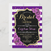 Invitation Fête des mariées Florale Black Gold Purple Stripes (Devant)