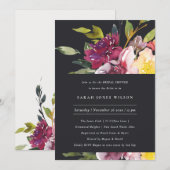 INVITATION FÊTE DES MARIÉES FLORALE BLACK JAUNE BLEU BURGUNDY (Devant / Derrière)
