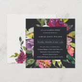 INVITATION FÊTE DES MARIÉES FLORALE BLACK JAUNE BLEU BURGUNDY (Devant / Derrière)