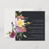 INVITATION FÊTE DES MARIÉES FLORALE BLACK JAUNE BLEU BURGUNDY (Devant / Derrière)