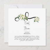 Invitation Fête des mariées Florale blanche Carré B/W (Devant)