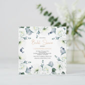Invitation Fête des mariées florale blanche Lisianthus Succul (Debout devant)