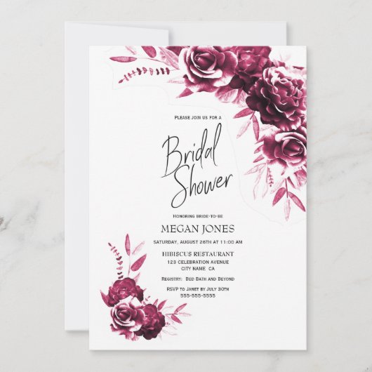 Invitation Fête des mariées florale blanche rose (Devant)