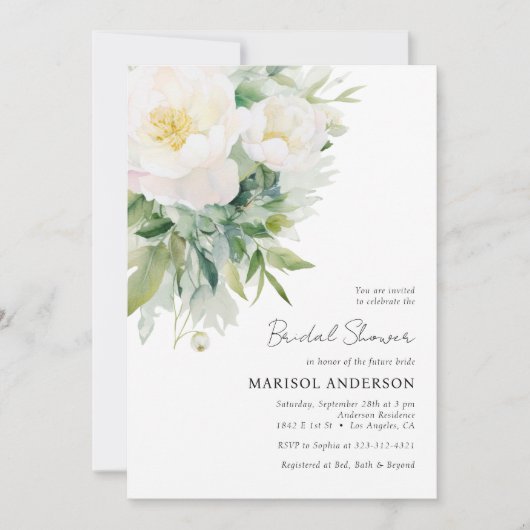 Invitation Fête des mariées florale blanche simple et élégant (Devant)