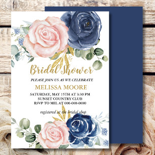 Invitation Fête des mariées florale bleu bleu bleu rose