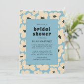 Invitation Fête des mariées Florale Bleu Bleu Boho Retro (Debout devant)