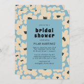 Invitation Fête des mariées Florale Bleu Bleu Boho Retro (Devant / Derrière)