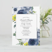 Invitation Fête des mariées florale bleu bleu jaune blanc (Debout devant)