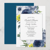 Invitation Fête des mariées florale bleu bleu jaune blanc (Devant / Derrière)