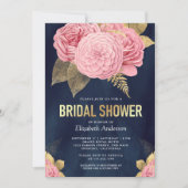 Invitation Fête des mariées florale bleu bleu or bleu rose (Devant)