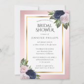 Invitation Fête des mariées florale bleu bleu rose bleu marin (Devant)