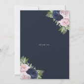 Invitation Fête des mariées florale bleu bleu rose bleu marin (Dos)