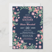 Invitation Fête des mariées florale bleu bleu rose marine (Devant)