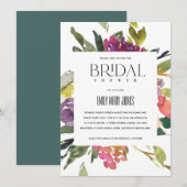 INVITATION FÊTE DES MARIÉES FLORALE BLEU BURGUNDY JAUNE CLAIR (Devant / Derrière)