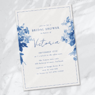 Invitation Fête des mariées florale bleu Chine