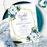 Invitation Fête des mariées florale bleu-doré géométrique<br><div class="desc">Invitation à la douche nuptiale géométrique Dusty Blue Floral</div>