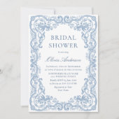 Invitation Fête des mariées Florale Bleu Dusty (Devant)