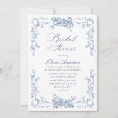 Invitation Fête des mariées Florale Bleu Dusty (Devant)