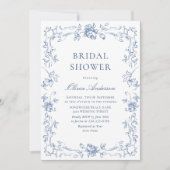 Invitation Fête des mariées Florale Bleu Dusty (Devant)