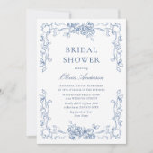 Invitation Fête des mariées Florale Bleu Dusty (Devant)