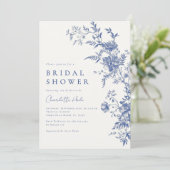 Invitation Fête des mariées florale bleu Dusty (Debout devant)