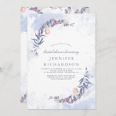 Invitation Fête des mariées florale bleu et blanc (Devant / Derrière)