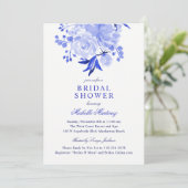 Invitation Fête des mariées florale bleu et blanc (Debout devant)