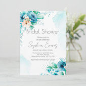 Invitation Fête des mariées florale bleu et blanc (Debout devant)