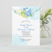 Invitation Fête des mariées florale bleu et blanc (Debout devant)