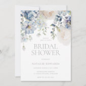 Invitation Fête des mariées florale bleu et blanc Dusty (Devant)