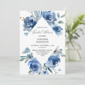 Invitation Fête des mariées florale bleu et bleu foncé (Debout devant)