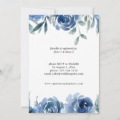 Invitation Fête des mariées florale bleu et bleu foncé (Dos)