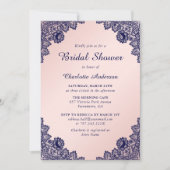 Invitation Fête des mariées florale bleu et bleu marine (Devant)