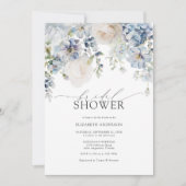 Invitation Fête des mariées florale bleu et rose pâle (Devant)