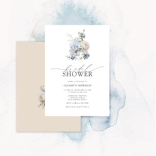 Invitation Fête des mariées florale bleu et rose pâle