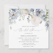 Invitation Fête des mariées florale bleu et rose pâle (Devant)