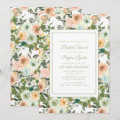 Invitation Fête des mariées florale bleu foncé vert bracelet (Devant / Derrière)